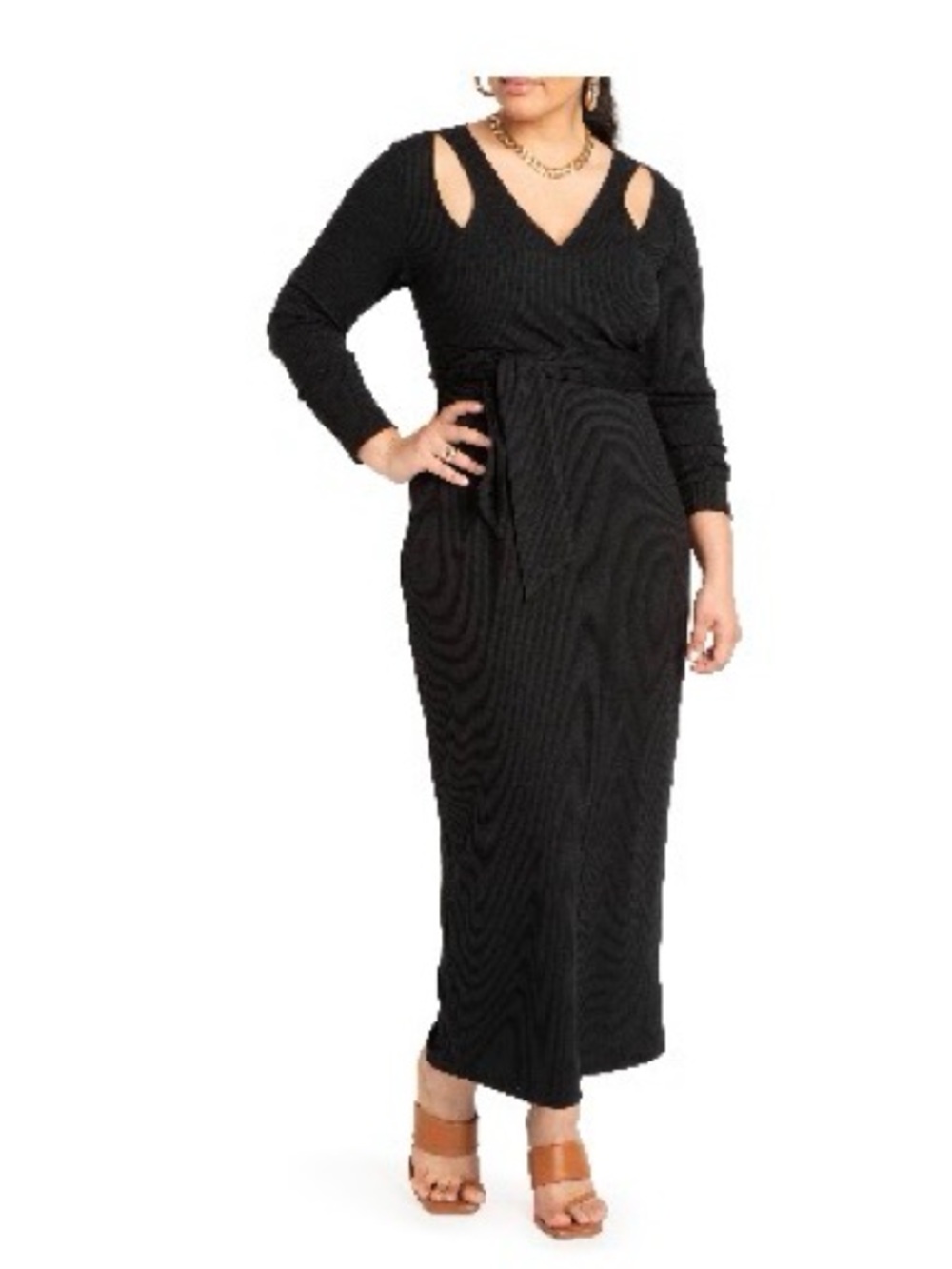 Eloquii Black Shoulder Cutout Wrap Maxi Dress